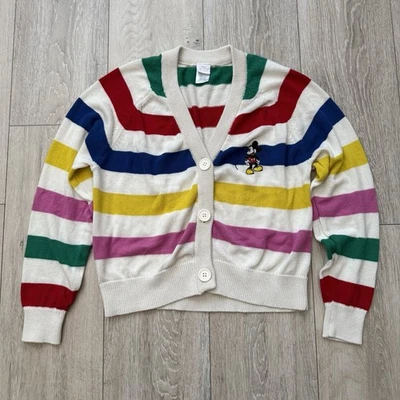 Disney 100 Retro Rainbow Striped Mickey Mouse Cardigan Sweater Size Small - Image 1 of 4