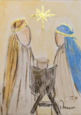 Belén - Pintura miniatura acuarela original ACEO sin mate - Foto 1 de 3