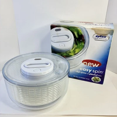 ZYLISS Salad Spinner Clear and White 10" Diameter Pull String Stop Button *READ* - Image 1 of 4