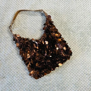 amazing vintage y2k brown big sequin slouchy shoulder bag shiny metallic funky - Picture 1 of 5