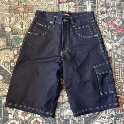 Vintage Fubu The Collection Shorts Mens 32 Denim Jean Baggy Y2K Dark Shiny - Image 1 of 4