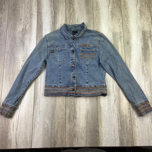 Fubu The Collection Denim Jacket Womens L Stretch Fitted Slim Classic VINTAGE - Picture 1 of 12