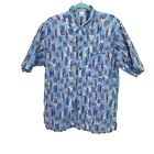 OP Sport Shirt Blue Mens Size Large Vintage Tiki Print Button Up Pure Cotton
