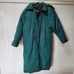 Vintage Gallery Women's M Long Reversible Houndstooth Black Green Coat Rare Find - Picture 1 of 13