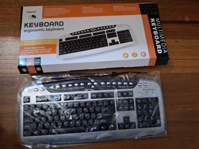 Nargunium KB2608 PS/2 Ergonomic Multimedia Keyboard & Keypads - Sliver/Black - Image 1 of 4