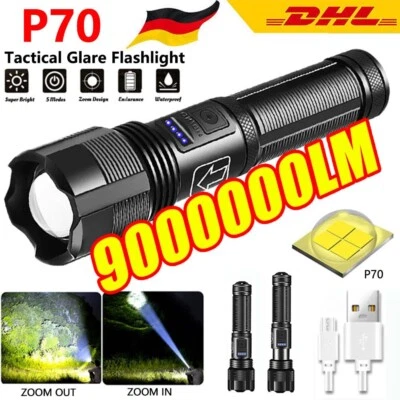 90000LM Superhelle Taschenlampe CREE LED USB wiederaufladbare Fackel Batterie~ - Bild 1 von 4