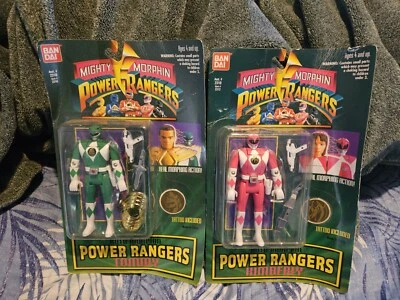 🔥 Mighty Morphin Power Ranges Pink  Green Ranger 1993 Flip Head Bandai  - Image 1 of 4