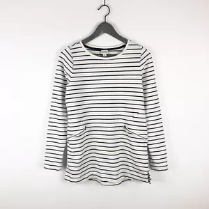 MERONA Top Donna Piccolo Nero Bianco Rigato Manica Lunga Elasticizzato Dettaglio Cerniera - Foto 1 di 9