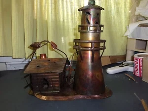 vintage sankyo copper music box spinning lighthouse cabin works - Picture 1 of 9