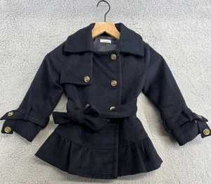 Designer Girls Dino Bebe Navy Blue Soft Peacoat Ruffle Bottom Gold Buttons Sz 4T - Picture 1 of 17