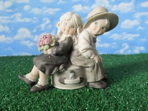 VTG 1996 Enesco JUST YOU AND ME ALWAYS Boy Girl Sweethearts on Trunk #201693 EUC - Picture 1 of 10