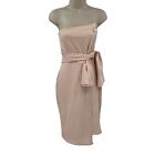 Pretty Little Thing Wrap Dress Size 8 Pink Strapless Body Con Pencil Fitted Tie