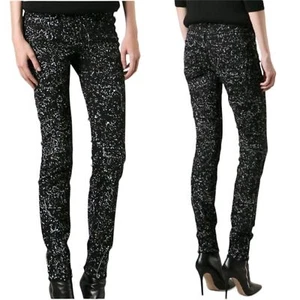 Proenza Schouler Black Speckled Paint Splatter Denim Skinny Jeans Size 29 - Picture 1 of 9