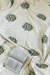 Indian Handmade Cotton Bedding Block Print Quilt Jaipuri Razai Quilted Bedspread - Picture 1 of 9