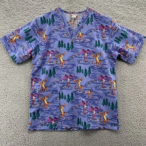 Disney Women Scrub Top Tigger & Piglet Size Small V-Neck Purple Made in USA - Picture 1 of 9