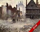 BOMBED CAMBRAI FRANCE WWI WORLD WAR 1 MILITARY ART PAINTING REAL CANVAS PRINT
