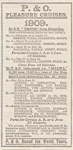 P&O Pleasure Cruises 1908 de S.Y. Anuncio original Vectis & SS Malwa - Imagen 1 de 1