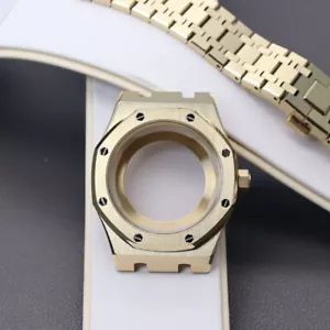 Fundas de reloj de roble dorado correa vidrio exposición cubierta trasera para movimiento Seiko nh35 36 - Imagen 1 de 10