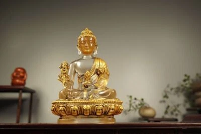 Китайская прозрачная глазурь резная позолоченная статуэтка Будды коллекция скульптур домашний декор - Изображение 1 из 4