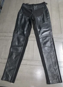 A2 Y2K FIRST SCHWARZE LEDER TAFT STRETCH HOSE MOTO BIKER GR. 4 24x29" SEITENREISSVERSCHLUSS - Bild 1 von 24