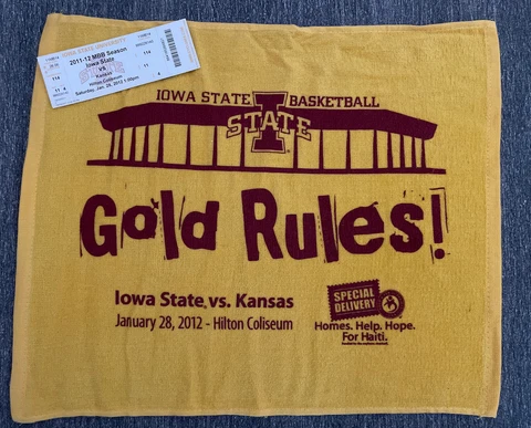 IOWA STATE CYCLONES vs KANSAS JAYHAWKS GOLD RULES 2012 Souvenir Fan Rally Towel+ Cover