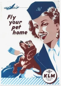 Original Vintage Poster KLM DUTCH STEWARDESS & DOG um 1950 - Bild 1 von 1