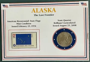 Mint US Stamp with Encased State Quarter 5 1/2 x 3 3/4 Card ALASKA - Imagen 1 de 2