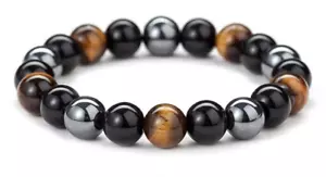 Obsidian Tiger Eye Hematite Bracelet Triple Protection Bangle - Picture 1 of 4