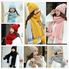 Girls Women Knit Fleece Hat and Scarf 2pcs Set Bobble Beanie Hat Long Scarf