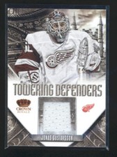 JONAS GUSTAVSSON 2012/13 CROWN ROYALE TOWERING DEFENDERS GAME JERSEY AD3438