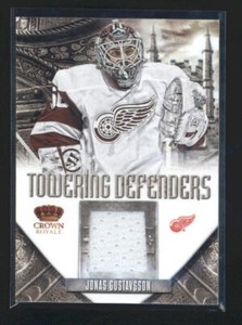 JONAS GUSTAVSSON 2012/13 CROWN ROYALE TOWERING DEFENDERS GAME JERSEY AD3438