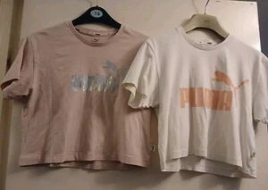 2 x Girls PUMA Cropped Logo Tops 9-10 years White/Pink & Pink/Silver VGC P&Pinc - Picture 1 of 9