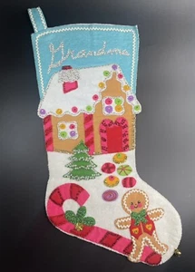 Vtg Bucilla Stocking Sequin Bead Felt Gingerbread House Jumbo “Grandma” Complete - Picture 1 of 12