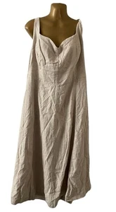 New Old Navy Dress Womens 3X Beige Square Neck Flax Linen Blend Midi Smocked - Picture 1 of 11