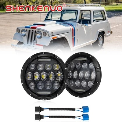 Faróis halo LED redondos 2X 7" polegadas feixe Hi/Lo DRL para Jeep Jeepster 1971 - Imagem 1 de 4