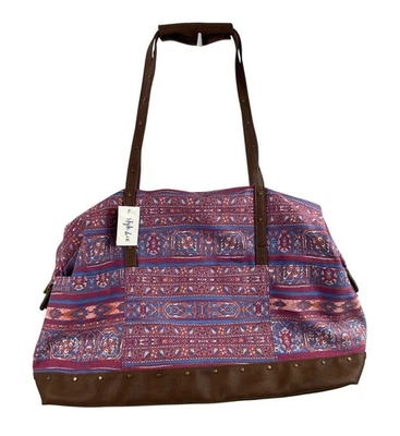 Bolso de viaje de fin de semana estilo bohemio vintage Style & Co con patrón colorido y hoja Foto 1 de 4