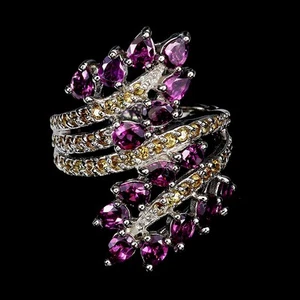 925 Sterling Silver Ring Pear Rhodolite Garnet Sapphire Gemstone Jewelry Size 8 - Picture 1 of 14
