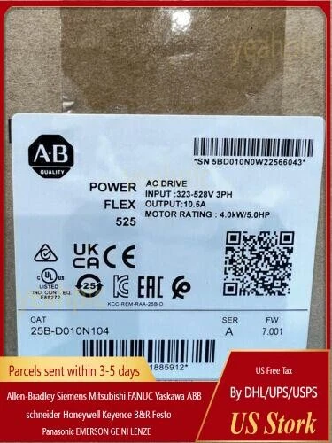 AB 25B-D010N104 PowerFlex 525 4kw 5HP AC Drive 25BD010N104 Fast Ship New HT 1pcs - Image 1 of 1