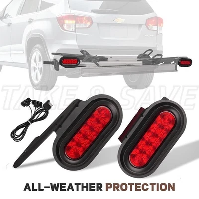 Bike Rack Brake Light & Plate Kit, 6 Inch /  10 LED Oval Red Tail Light 2PCS - Image 1 of 4