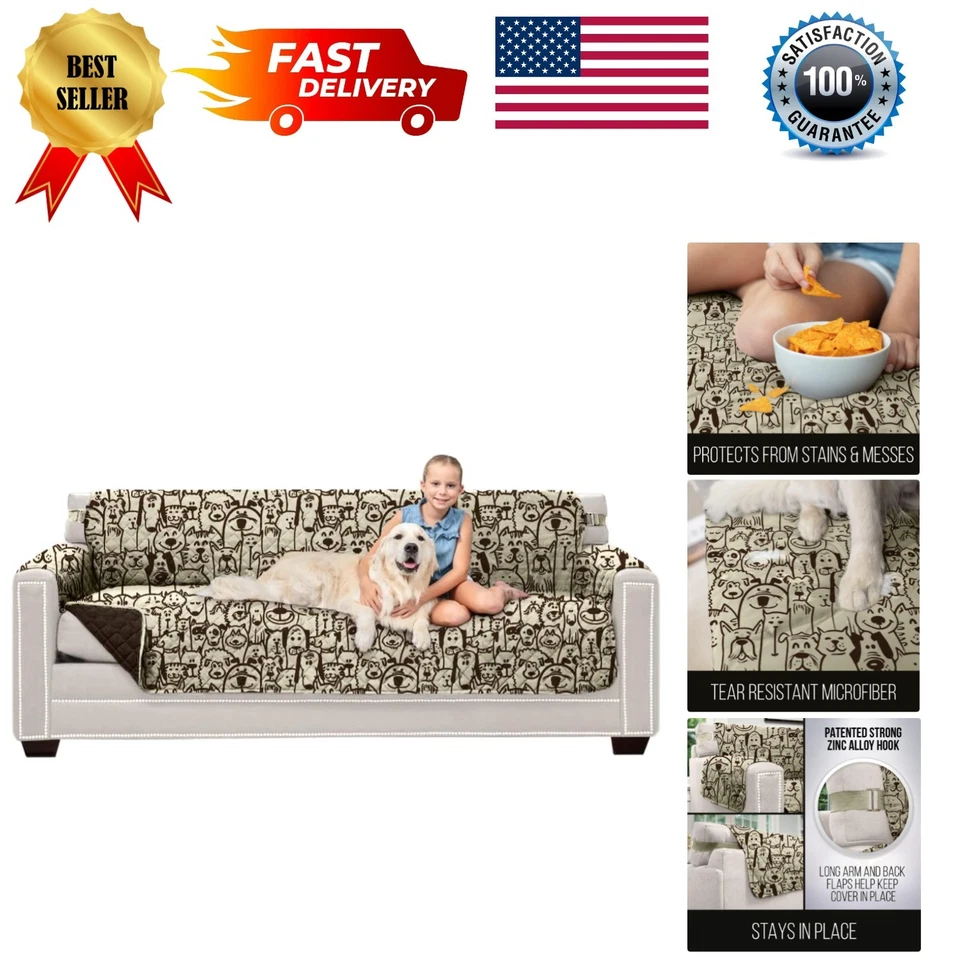 时尚 78 英寸沙发保护膜 - 绗缝、防水和可水洗保护套 — 第 1/4 张图片