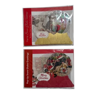 2 Merry Christmas Pop-Up Snow Globe Greetings Holiday Cat Dog Puppies - Image 1 of 4