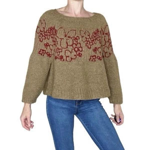 Handmade Papa Pattern By Junko Okamoto Brown & Red Floral Oversized Sweater - Bild 1 von 8