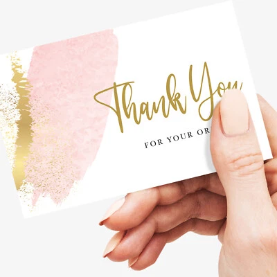 ROCKETFISH DESIGN Thank You For Your Order Cards, Small Business - Pink - 350gsm card, 25/200 pack