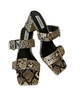 Steve Madden Menna Snake Print Buckle Strap 3.25" In High Heel Sandals Sz 8 M - Picture 1 of 7