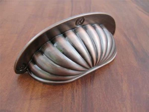 Cup Pull Kitchen Cabinet Dresser Hardware  Antique Copper Scallop  - Picture 1 of 2