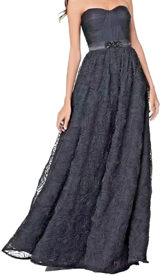 NWOT Adrianna Papell Strapless Rosette Tulle Dress/Gown `Black` Size 2 - Image 1 of 4