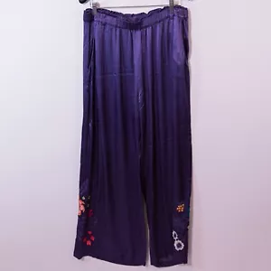 Johnny Was Workshop Didiana Paperboy Waist Satin Floral Embroidered Pants Large - Picture 1 of 4