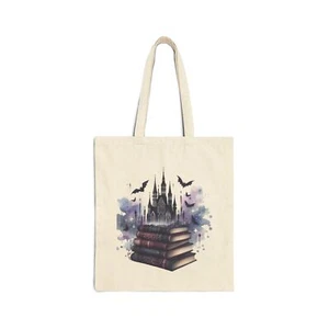 Watercolor Gothic Fantasy Books 2 b.14 Cotton Canvas Tote Bag - Picture 1 of 5