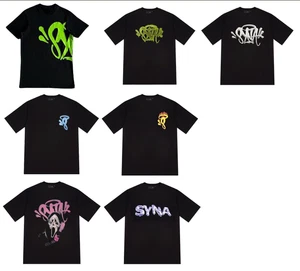 Syna Word Drill Unisex Logo Short Sleeved Casual Cotton Everyday Crew Top