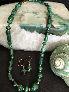 Set de 3 joyas de collar boho chic hechas a mano de colección malaquita - Imagen 1 de 12